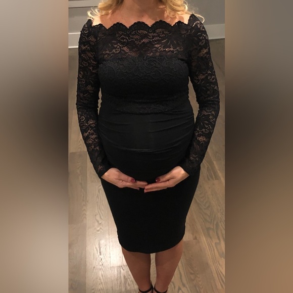 Maternity Black Bodycon with Longsleeve Lace Overlay Dress Size XS - Picture 12 of 12